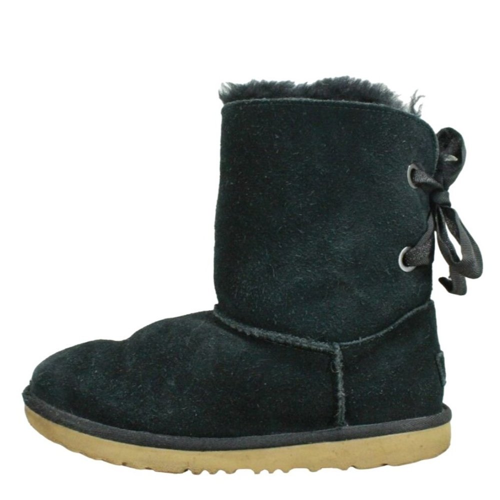 UGG Black Suede Bailey Bow Pull On Mid Calf Winter Boots Size 5